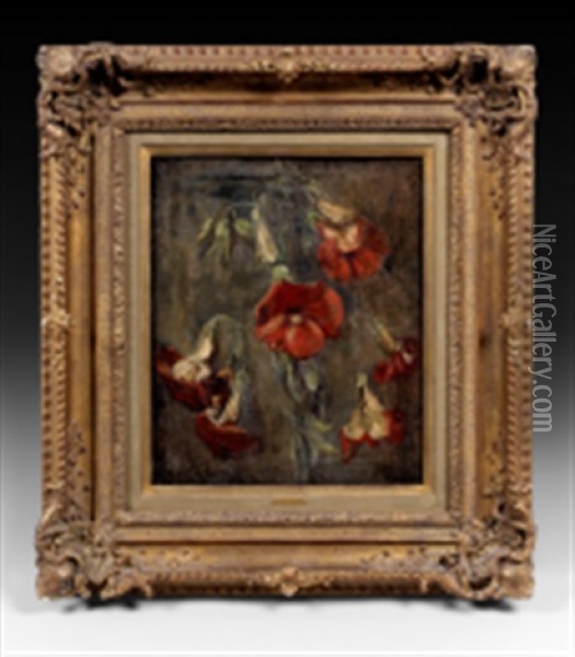 Les Roses Tremieres Oil Painting - Eugene Delacroix