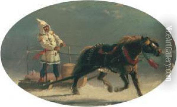Habitant, Horse And Sleigh Oil Painting - William Raphael