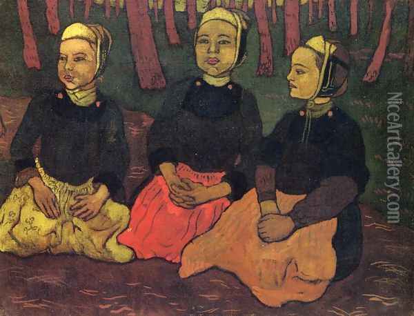 Three Breton Women in the Forest Oil Painting - Georges Lacombe