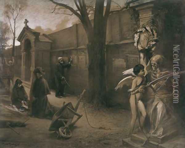 Jokers (At the Cemetery) Oil Painting - Antoni Kamienski