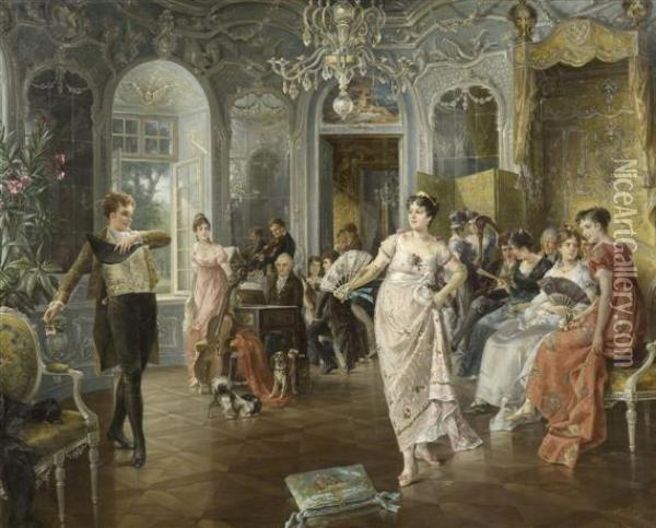 Interior With People Dancing Oil Painting - Carl Herpfer