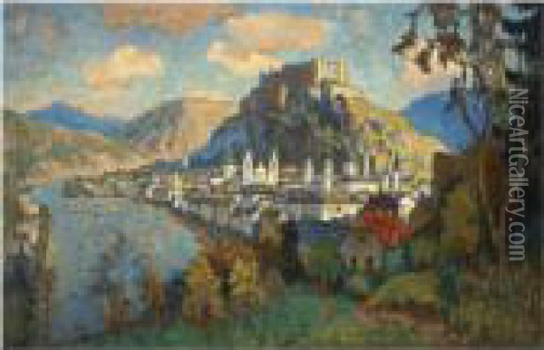 A View Of Salzburg Oil Painting - Konstantin Ivanovich Gorbatov
