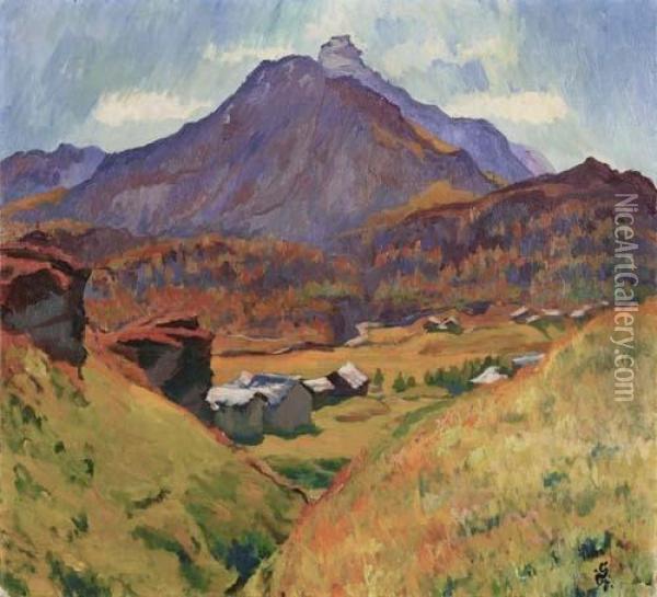 Landschaft Bei Maloja. 1931. Oil Painting - Giovanni Giacometti
