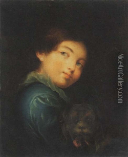 Portrait Of A Boy Holding A Dog Oil Painting - Jeanne-Philiberte Ledoux