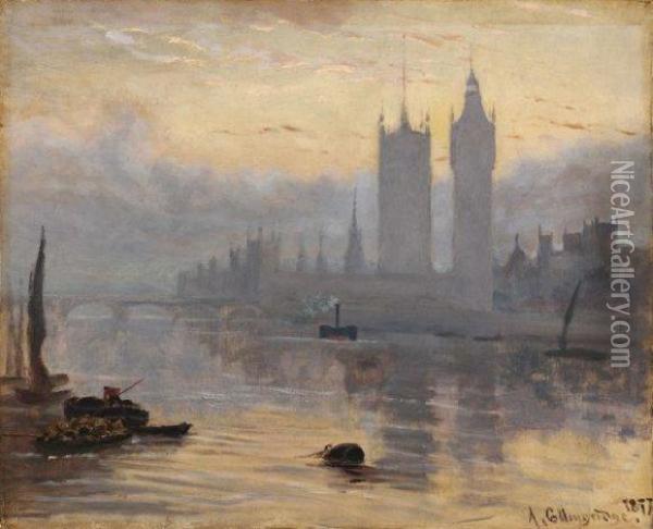 Les Bords De La Tamise, Vue Du Parlement Oil Painting - Arthur De Tourcey Collingridge