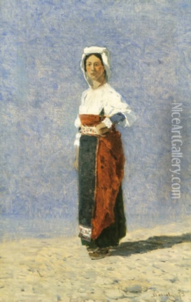 Dalmatian Woman Oil Painting - Geza Meszoely