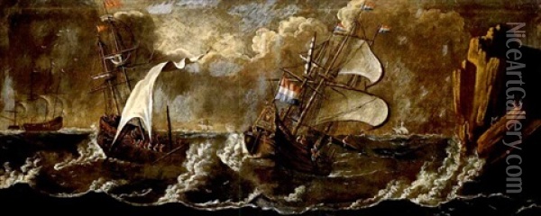 Sturmische Marine Oil Painting - Franz Ludwig Raufft