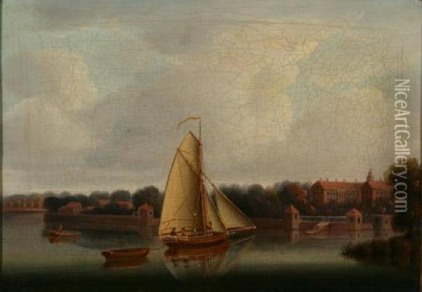 Ships On The Thames At Chelsea: Oil Painting - Joseph Nicholls