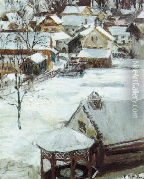 Dorf Im Winter Oil Painting - Emil Pottner