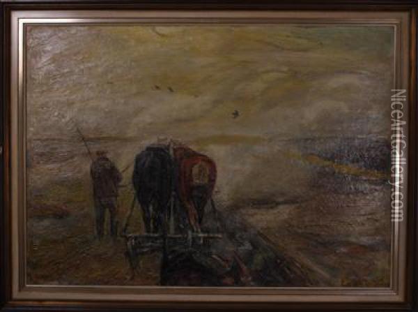 Pflugender Bauer Mit Pferdegespann Oil Painting - Ludwig Dettmann