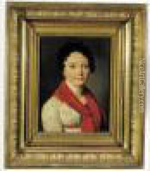 Portrait De Jeune Femme Au Chale Rouge. Oil Painting - Louis Leopold Boilly