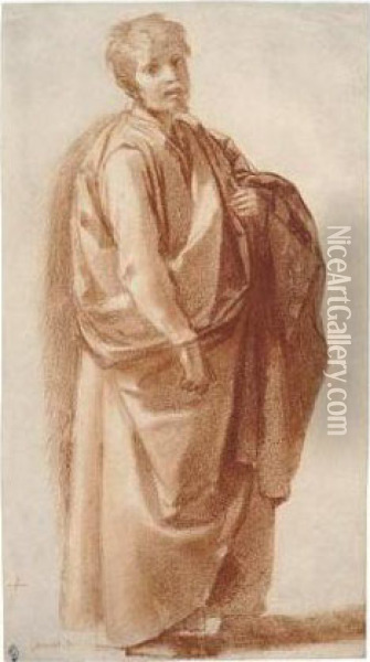 Study Of A Standing Male Figure In Heavy Drapery Oil Painting - Lodovico Cardi Cigoli