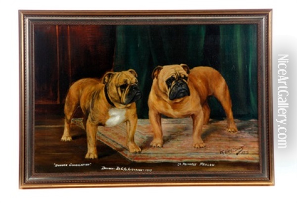 Portrait Of Two English Bulldogs Oil Painting - Reuben Ward Binks