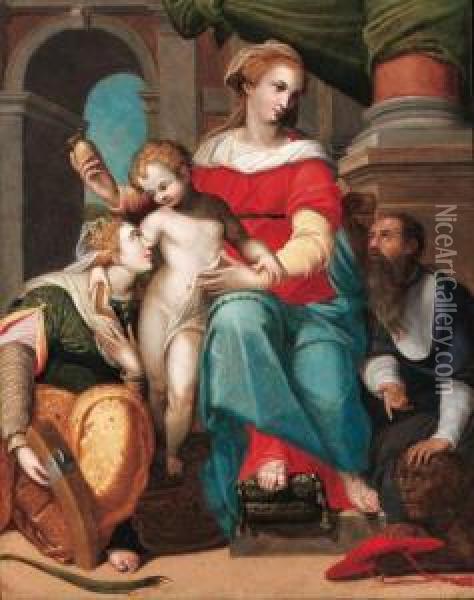 Madonna And Child With Saint Jerome And Saint Catherine Oil Painting - Orazio Samacchini