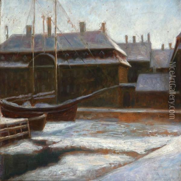 Winter Day At Christianshavn, Denmark Oil Painting - Carl Vilhelm Holsoe