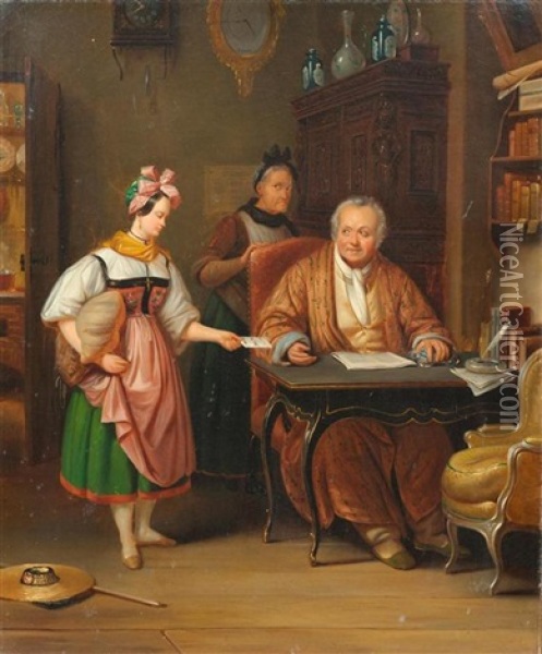 Die Briefubergabe Oil Painting - Albert Baur the Elder