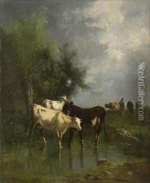 Troupeau De Vaches Oil Painting - Andres Cortes Yaguilar