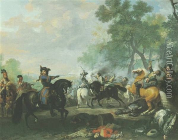 Guillaume Iii D'orange Menant La Charge De La Cavalerie Oil Painting - Jan van Huchtenburg