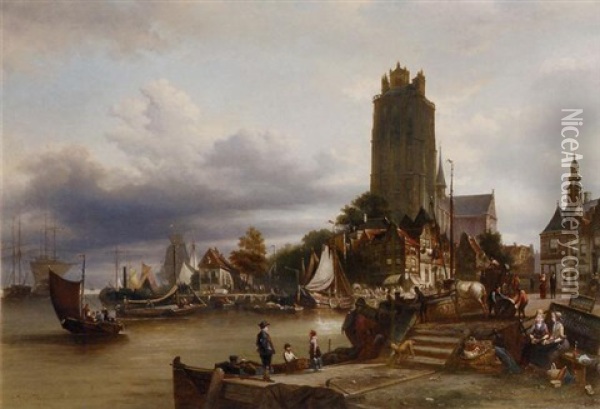 A View Of Dordrecht Oil Painting - Elias Pieter van Bommel