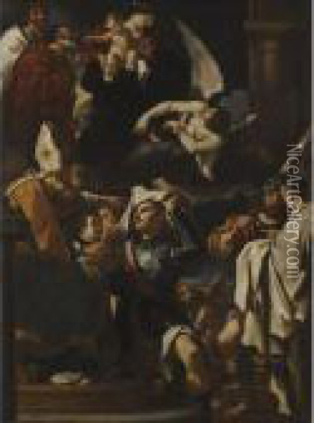 Saint William Of Aquitaine Receiving The Cowl Oil Painting - Guercino