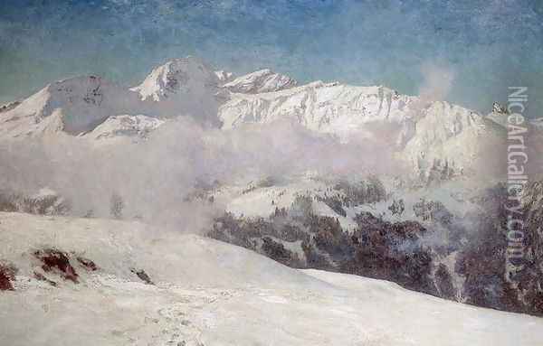 Early Morning Mist in the Mountains, Shilthorn Oil Painting - Ernest Albert Waterlow