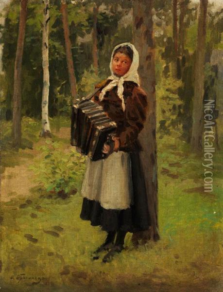Junge Frau Mit Ziehharmonika Oil Painting - Feodor Feodorovich Bukholts