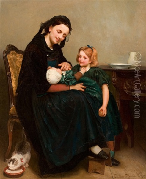The Mothers Treasure Oil Painting - Julius Huebner the Younger