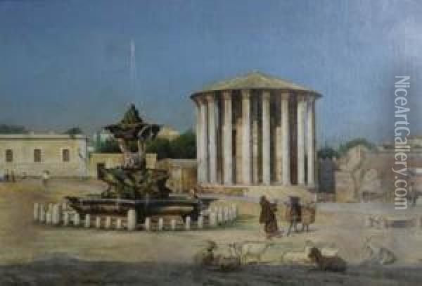 Il Tempio Di Vesta Con Figure Oil Painting - Pietro Gabrini