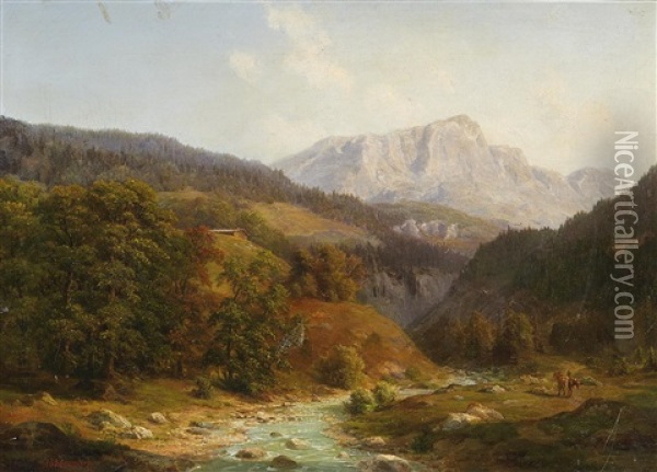 Weites Alpental Oil Painting - Johann Georg Haeselich