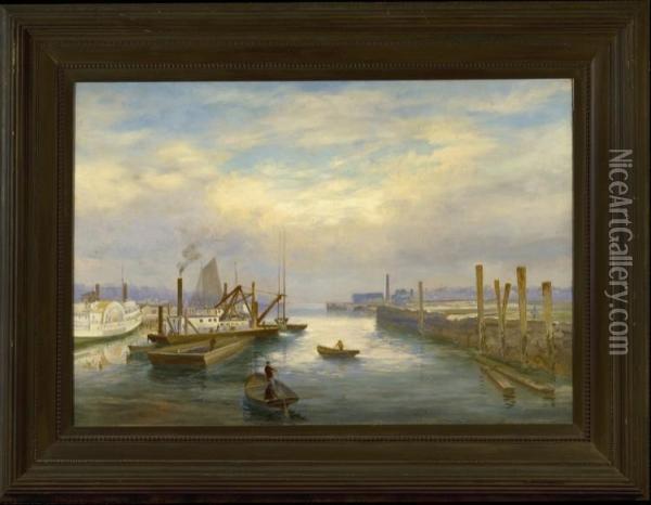 Portland Harbor Oil Painting - Charles Frederick Allbon