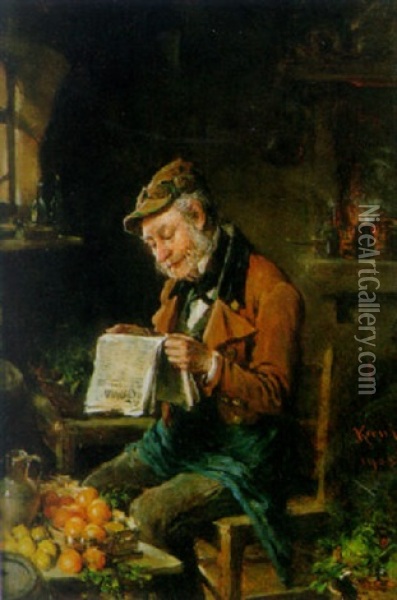 Koksinterior Med Tidningslasande Man Oil Painting - Hermann Kern