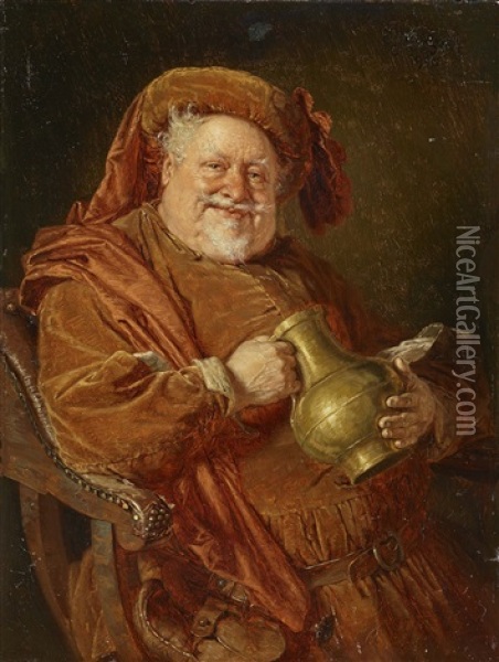 Falstaff With Jug Oil Painting - Eduard von Gruetzner