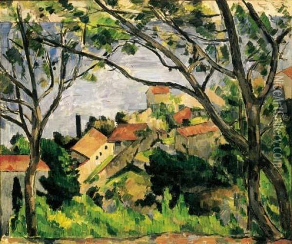 L'estaque Vu A Travers Les Arbres Oil Painting - Paul Cezanne