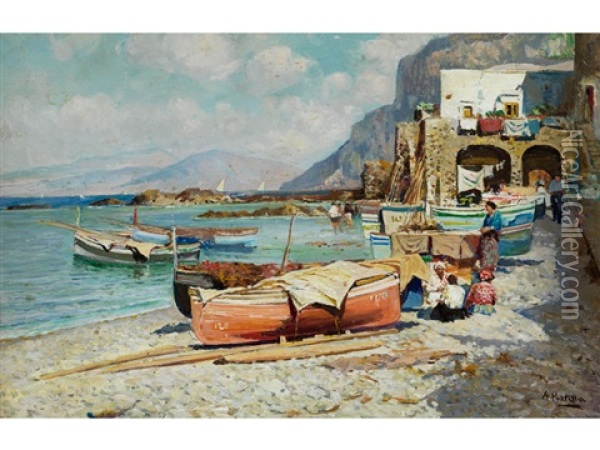 Fischer Am Strand Oil Painting - Attilio Pratella