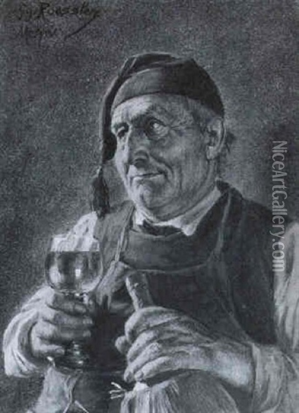 Drinking Wine Oil Painting - Georg Roessler