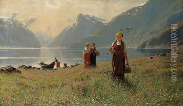 A Summer's Day Oil Painting - Hans Dahl