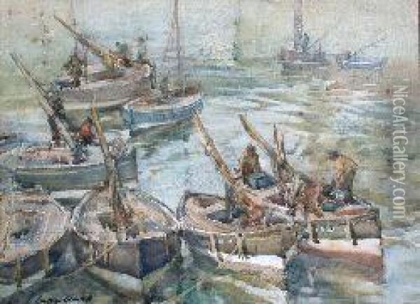 East Coast Fishing Yawls Oil Painting - Andrew Archer Gamley