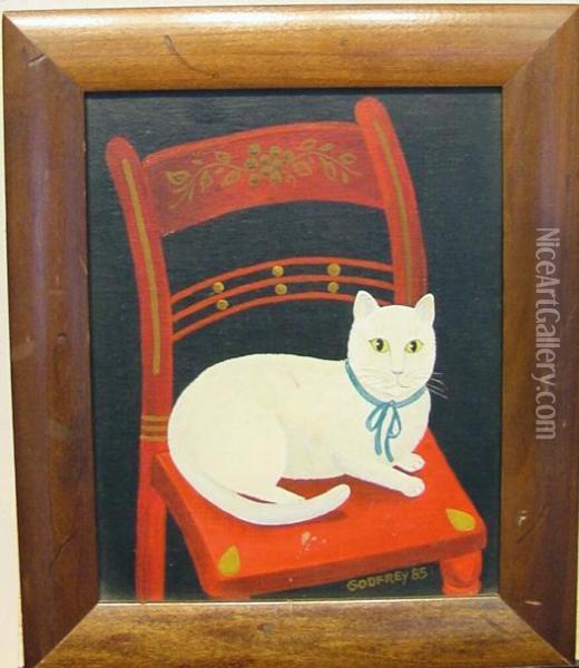 Cat On Red Chair Oil Painting - Godfrey