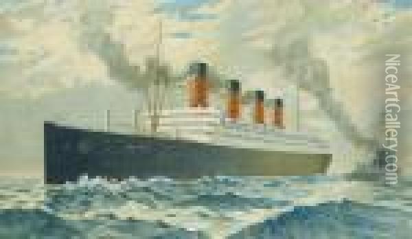 R.m.s. Aquitania Oil Painting - Fred Pansing