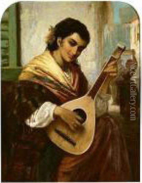 The Spanish Guitar Oil Painting - Robert Kemm
