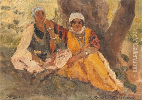 Deux Algeriennes Sous Un Arbre Oil Painting - Alexandre Roubtzoff