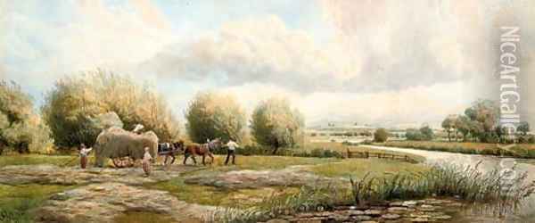 Gathering hay beside the Thames Oil Painting - Joseph Charles Reed