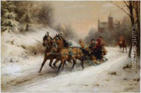 A Riding Tour In The Snow Oil Painting - Otto Eerelman