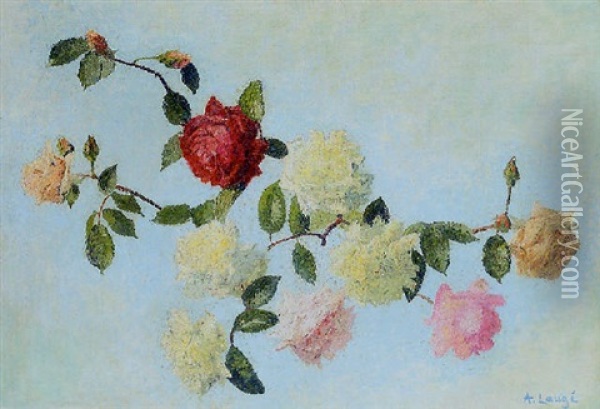 Composition De Roses Oil Painting - Achille Lauge