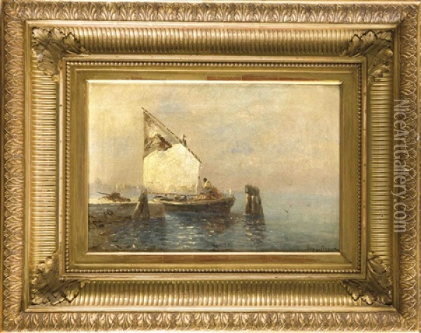 Fischerboot Am Kai Bei Abbazia Oil Painting - Leontine (Lea) von Littrow