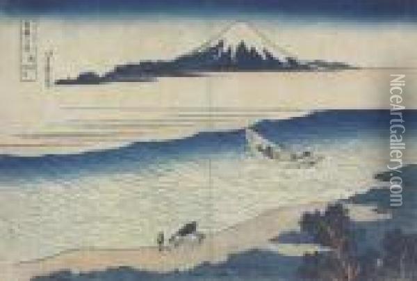 Bushu Tamagawa Oil Painting - Katsushika Hokusai