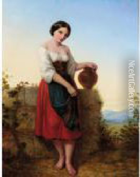 Girl With Water Jug Oil Painting - Auguste Jules Bouvier, N.W.S.