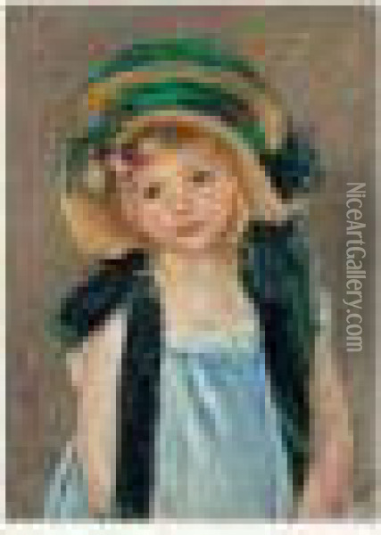 Sara Avec Un Grand Chapeau Et Une Prune En Pendentif Oil Painting - Mary Cassatt