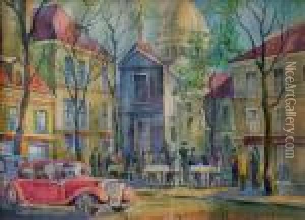 Place De Tertre (1949) Oil Painting - Aleksandr Rubcov