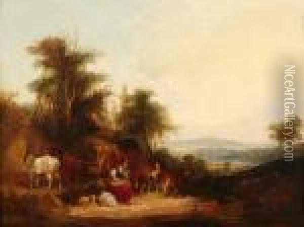 Travellers Pausing By The Roadside Oil Painting - William Joseph Shayer